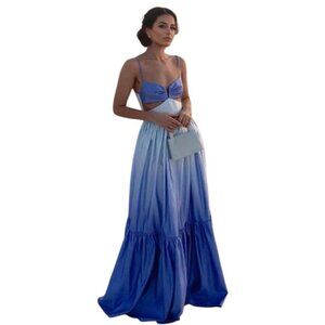 Commense Blue Ombre Maxi Dress with Cutout Bodice